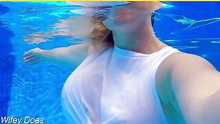 Wifey Moist T-shirt Best Of Flick Compilation - Wifey Braless And Humid In The Pool.